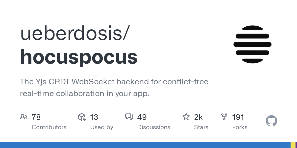 GitHub - ueberdosis/hocuspocus: The Yjs CRDT WebSocket backend for conflict-free real-time collaboration in your app.