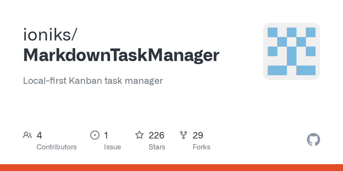 Preview of GitHub - ioniks/MarkdownTaskManager: Local-first Kanban task manager