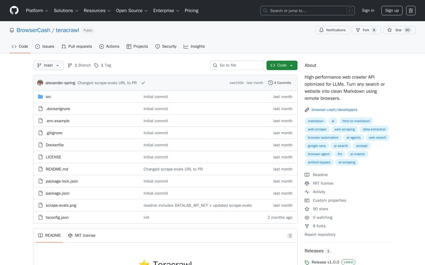 GitHub - BrowserCash/teracrawl: High-performance web crawler API optimized for LLMs. Turn any search or website into clean Markdown using remote browsers.