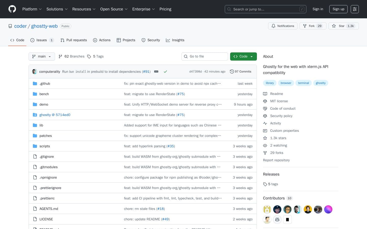 A terminal implementation on the web using Ghostty with xterm.js API compatibility