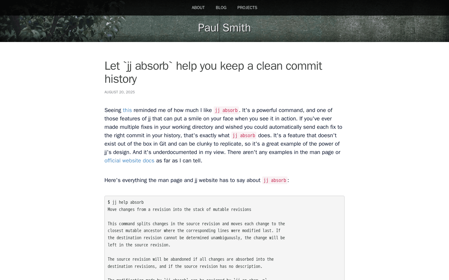 `jj absorb` for cleaning version control commit history