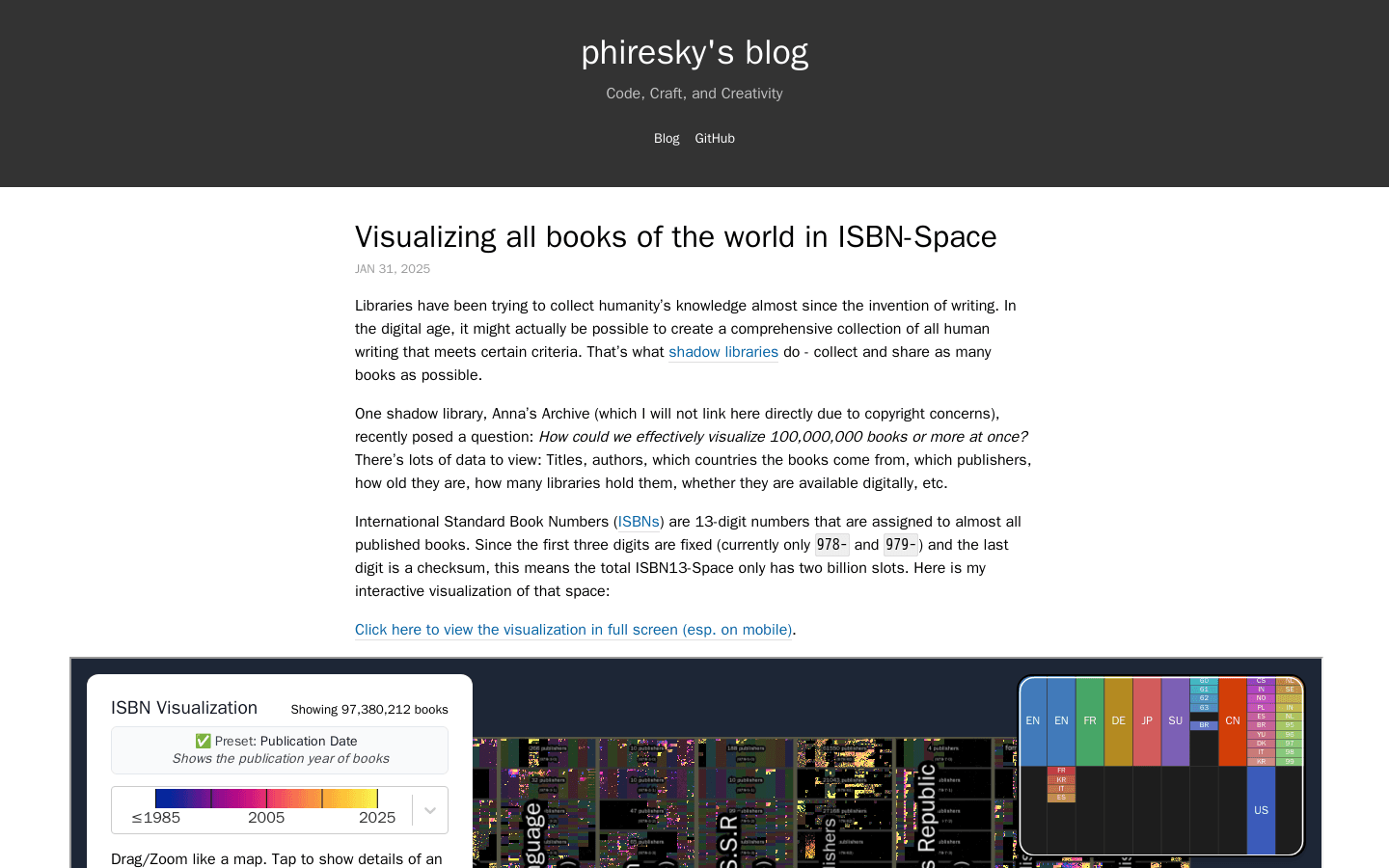 Visualizing all books of the world in ISBN-Space