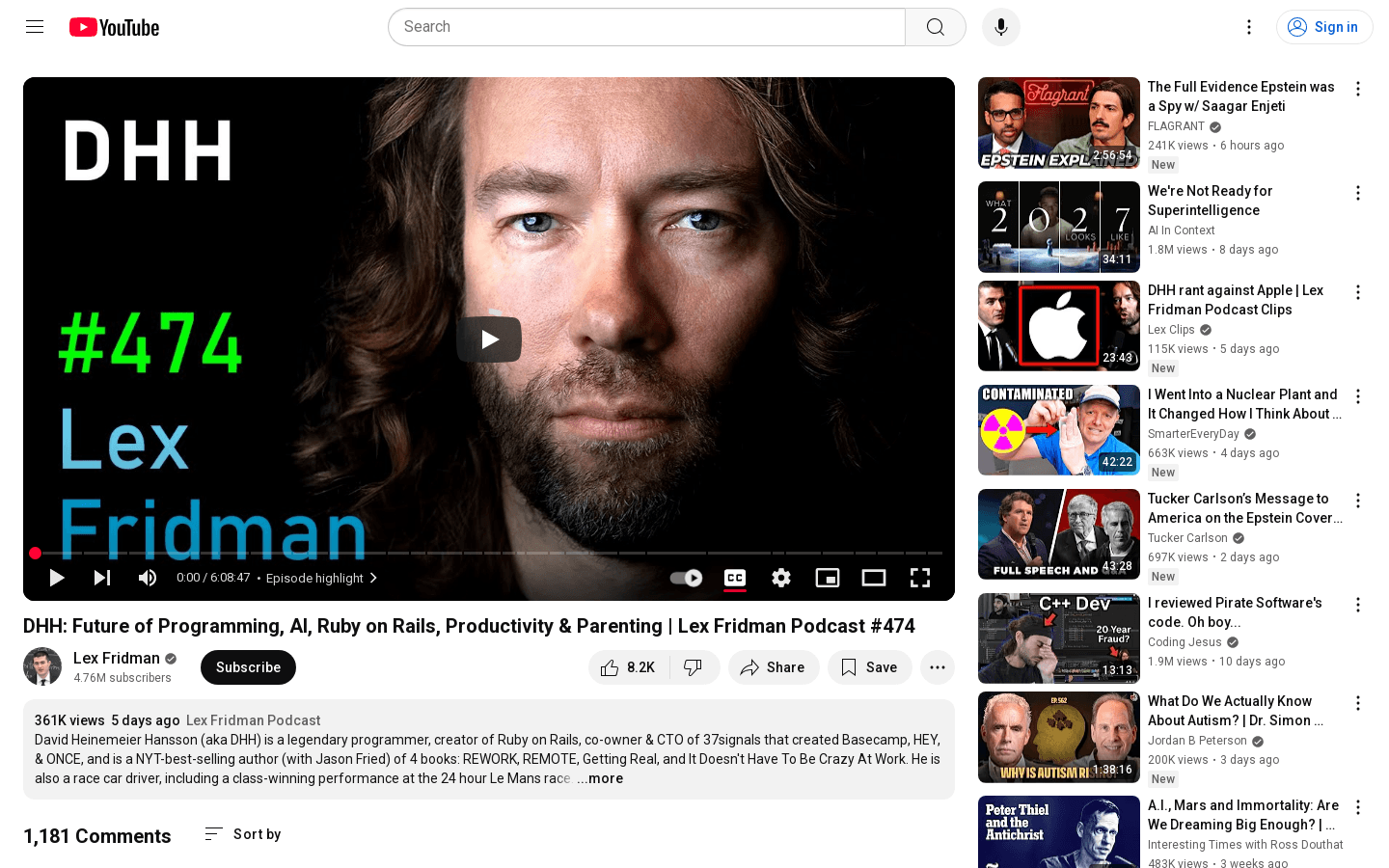 DHH: Future of Programming, AI, Ruby on Rails, Productivity & Parenting | Lex Fridman Podcast #474