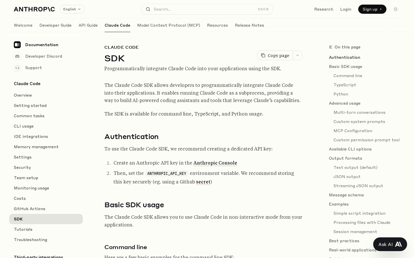 SDK for Claude Code (CLI) - Anthropic
