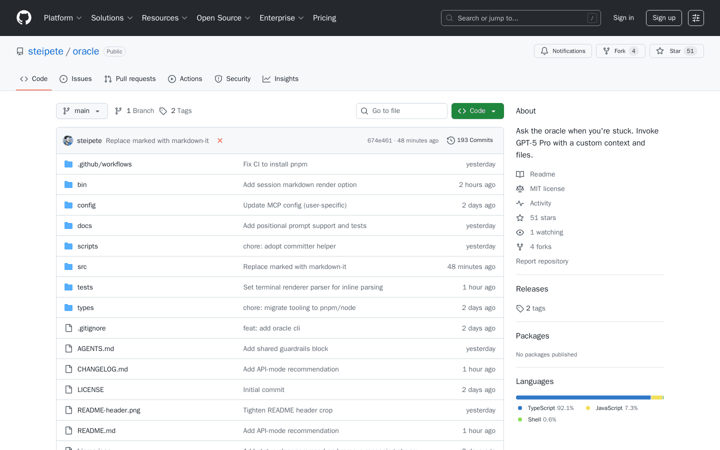 steipete/oracle: Ask the oracle when you're stuck. Invoke GPT-5 Pro with a custom context and files.