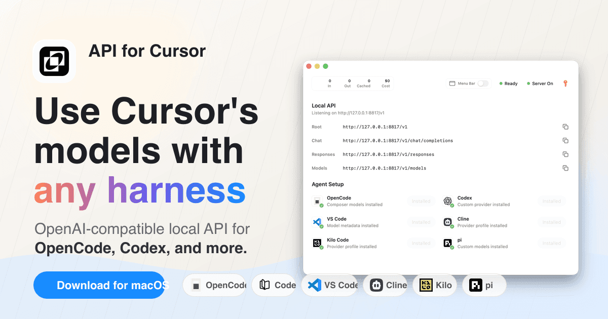 Preview of API for Cursor - Cursor Composer in Any Coding Agent