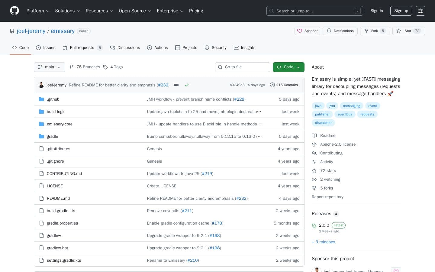 GitHub - joel-jeremy/emissary: Emissary is simple, yet 🗲FAST🗲 messaging library for decoupling messages (requests and events) and message handlers 🚀