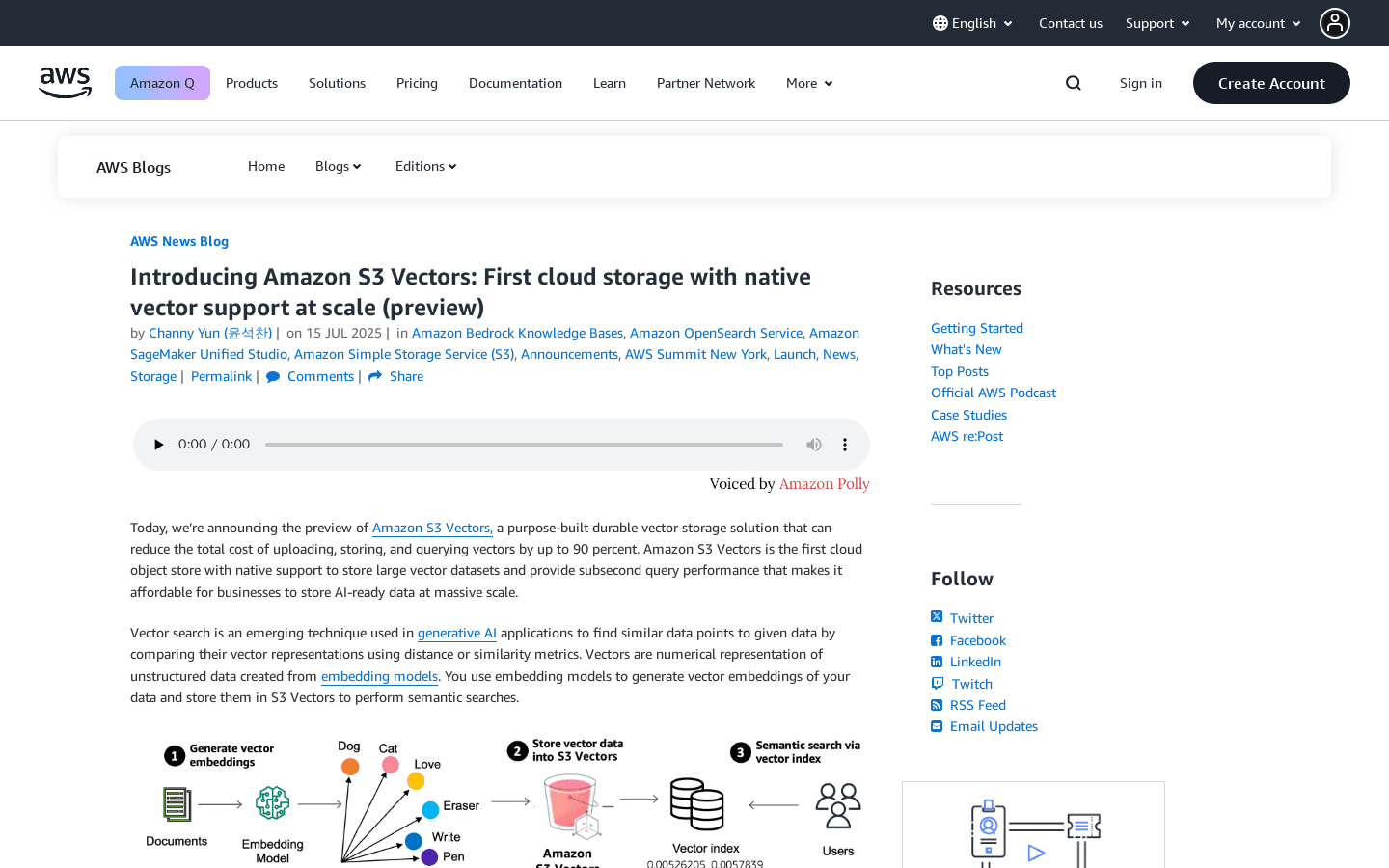 Introducing Amazon S3 Vectors: First cloud storage with native vector support at scale (preview) | Amazon Web Services