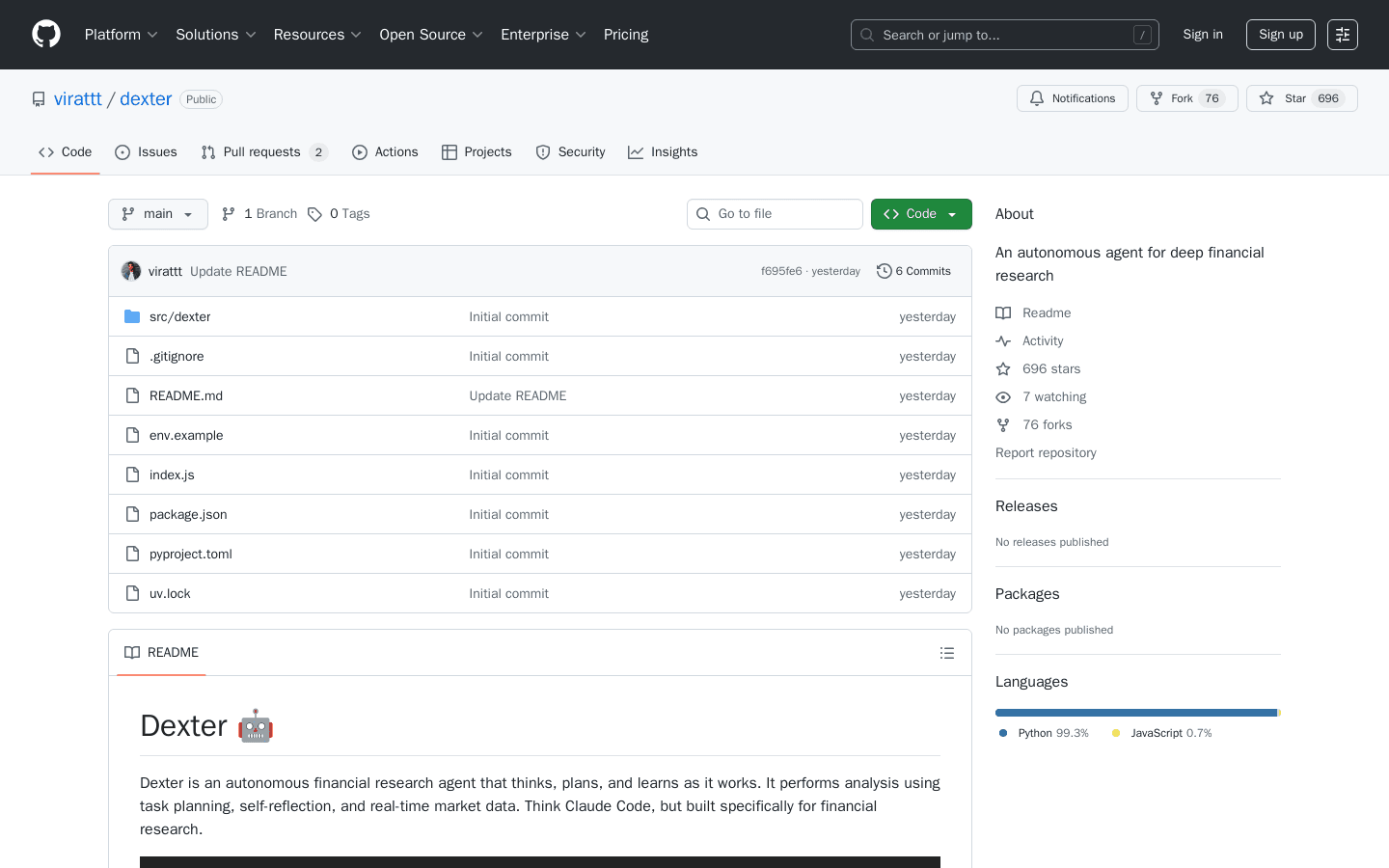 GitHub - virattt/dexter: An autonomous agent for deep financial research