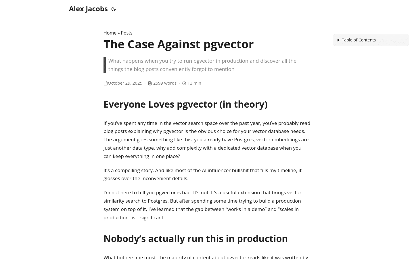 The Case Against pgvector | Alex Jacobs