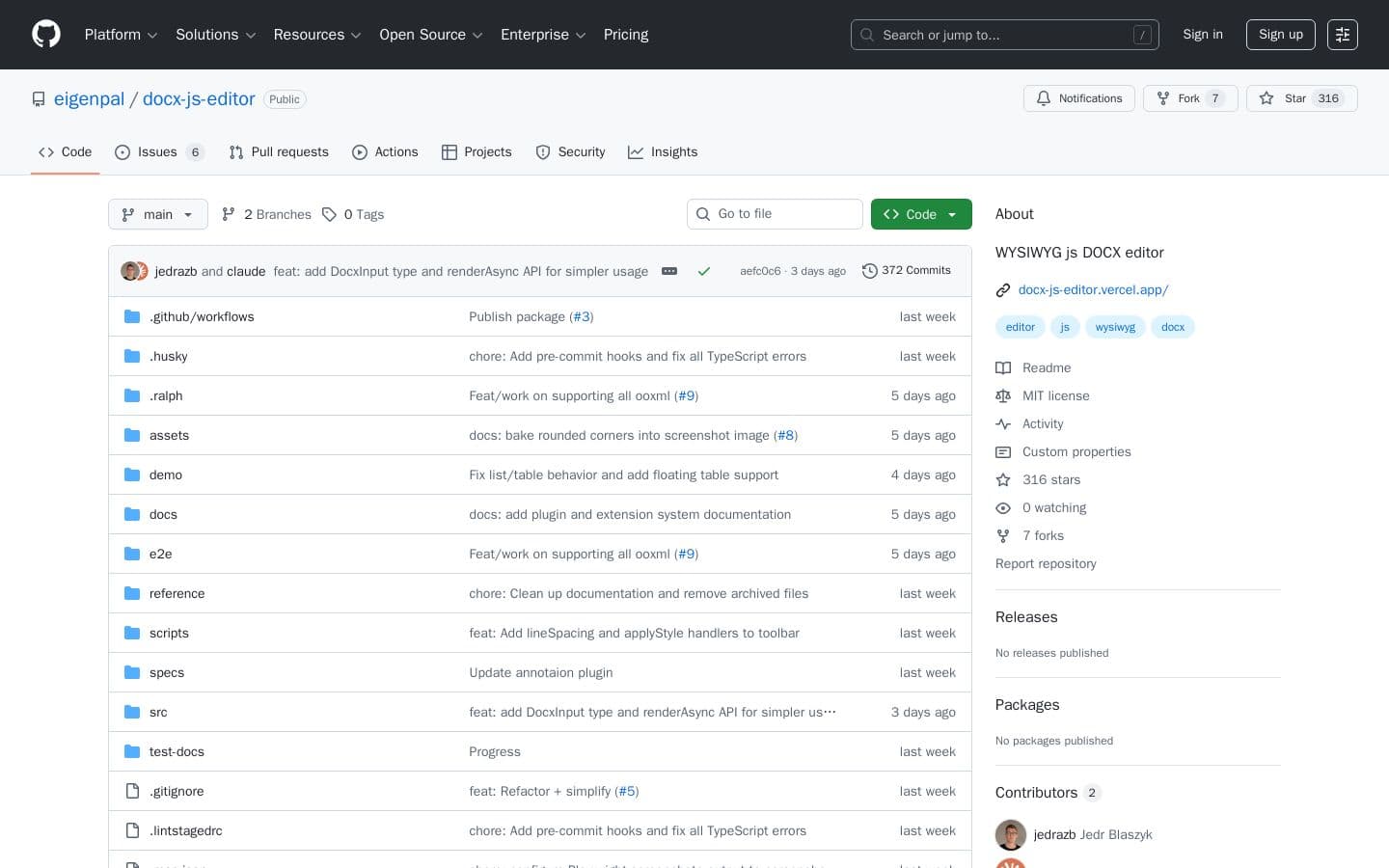GitHub - eigenpal/docx-js-editor: WYSIWYG js DOCX editor