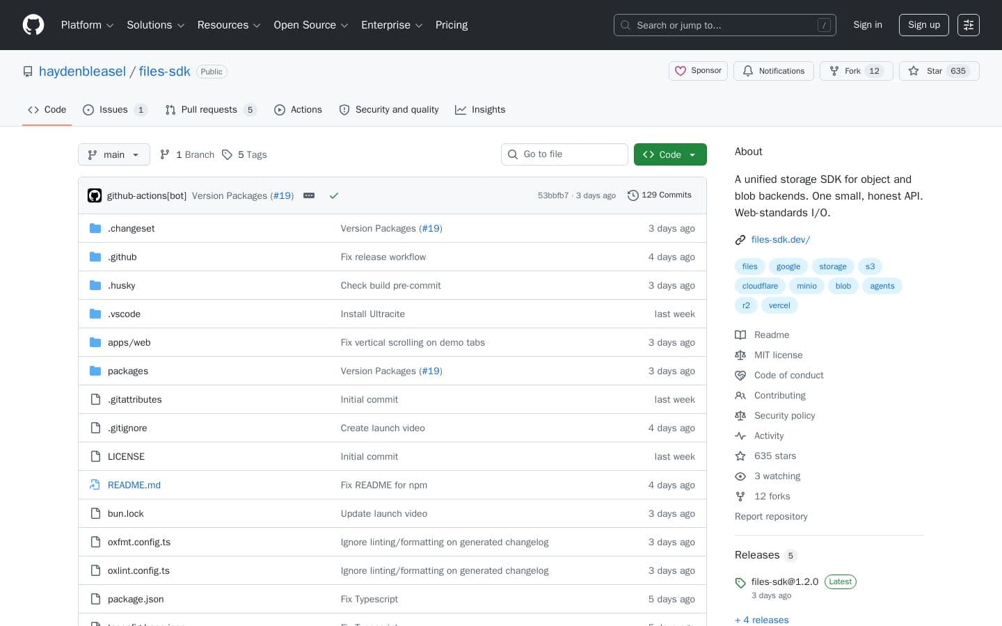 Preview of GitHub - haydenbleasel/files-sdk: A unified storage SDK for object and blob backends. One small, honest API. Web-standards I/O.