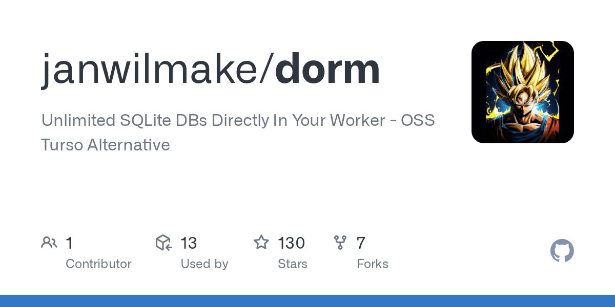 GitHub - janwilmake/dorm: Unlimited SQLite DBs Directly In Your Worker - OSS Turso Alternative