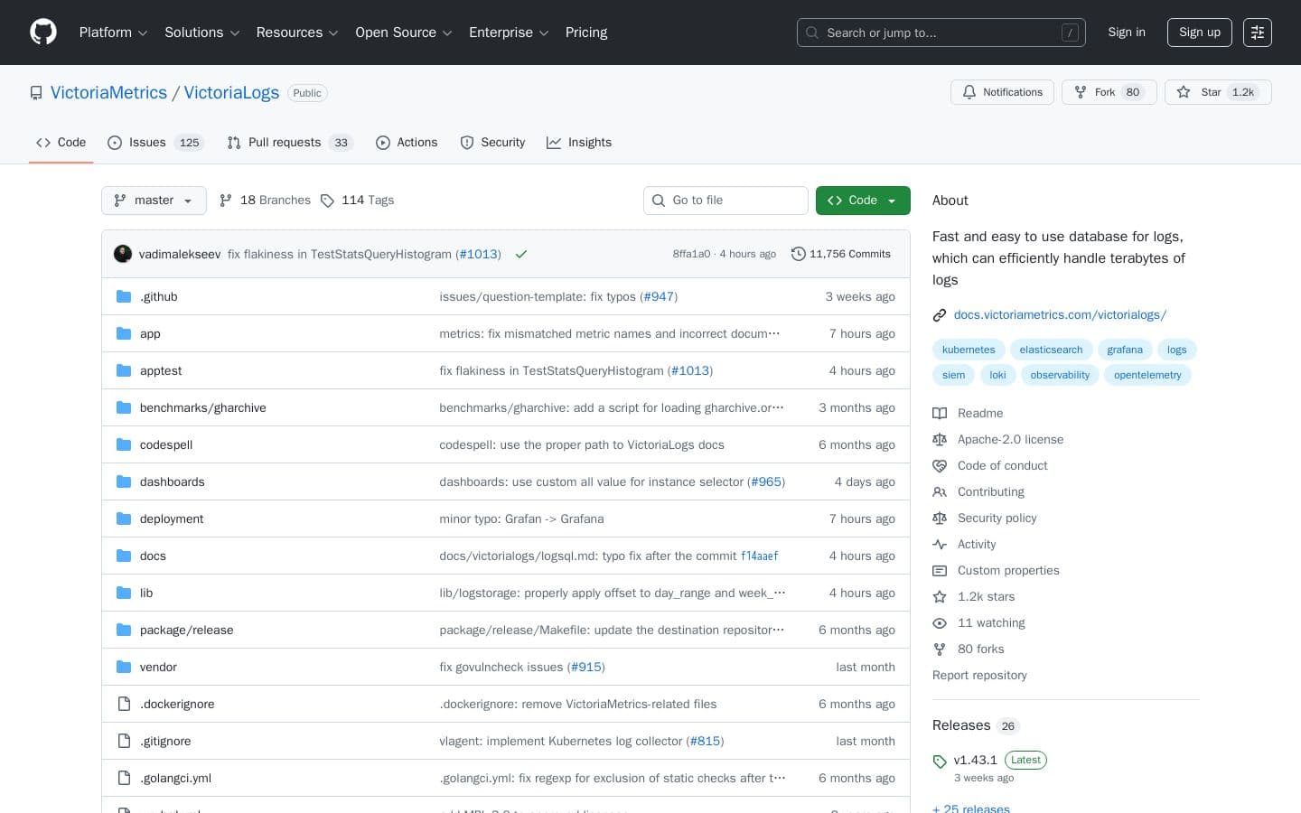 GitHub - VictoriaMetrics/VictoriaLogs: Fast and easy to use database for logs, which can efficiently handle terabytes of logs