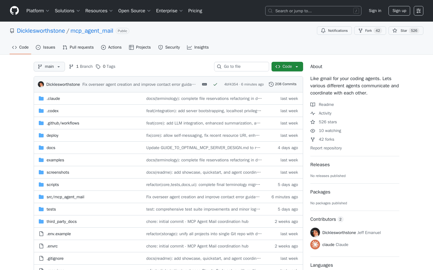 GitHub - mcp_agent_mail - Gmail your coding agents. Lets various different agents communicate and coordinate with each other.