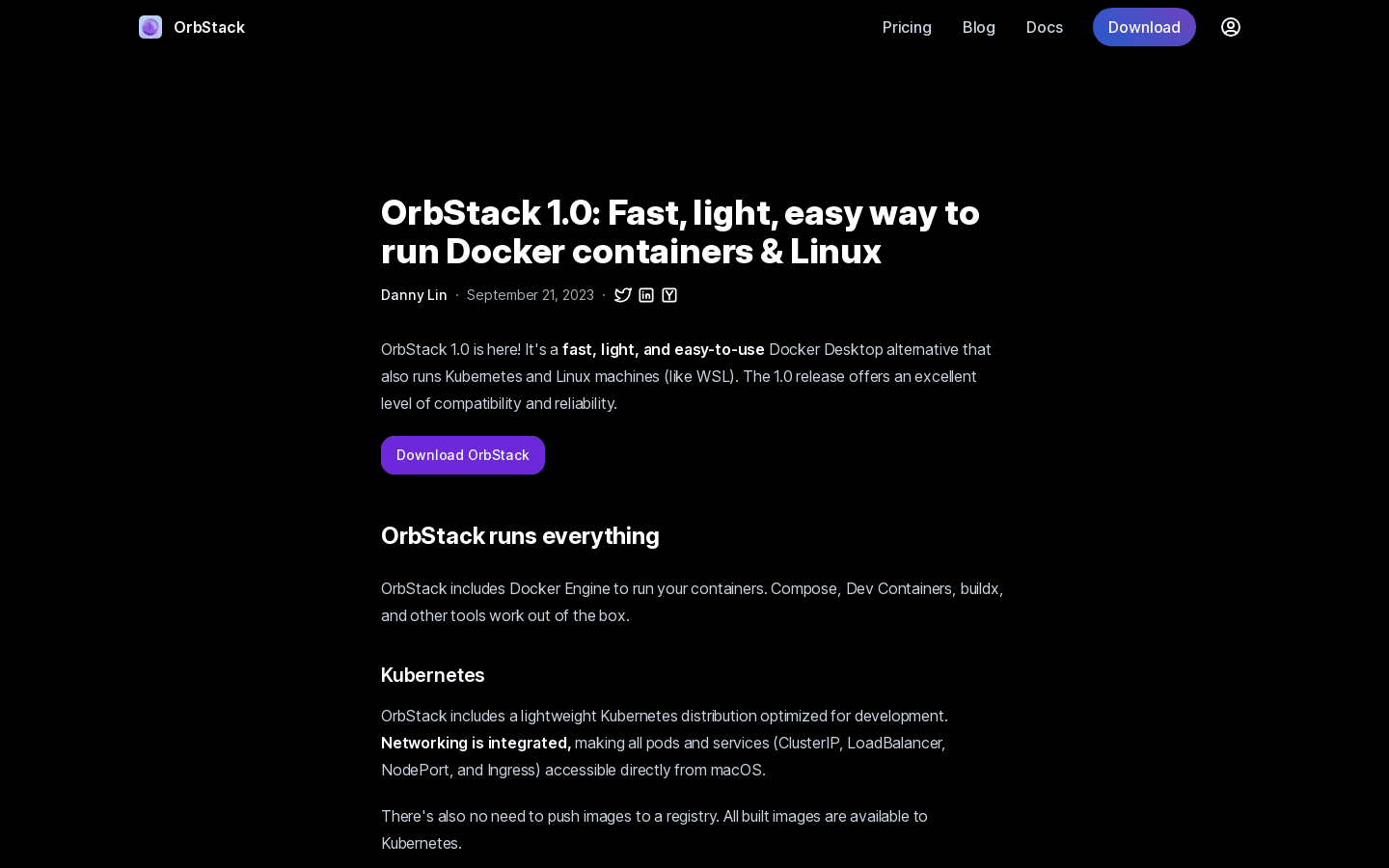 OrbStack 1.0: Fast, light, easy way to run Docker containers and Linux