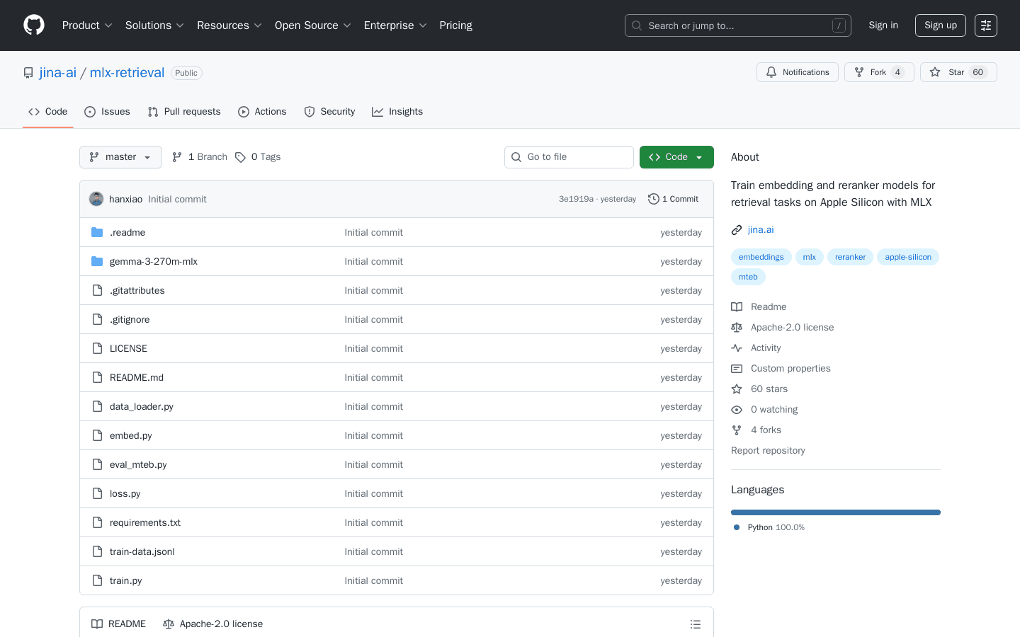 GitHub - jina-ai/mlx-retrieval: Train embedding and reranker models for retrieval tasks on Apple Silicon with MLX