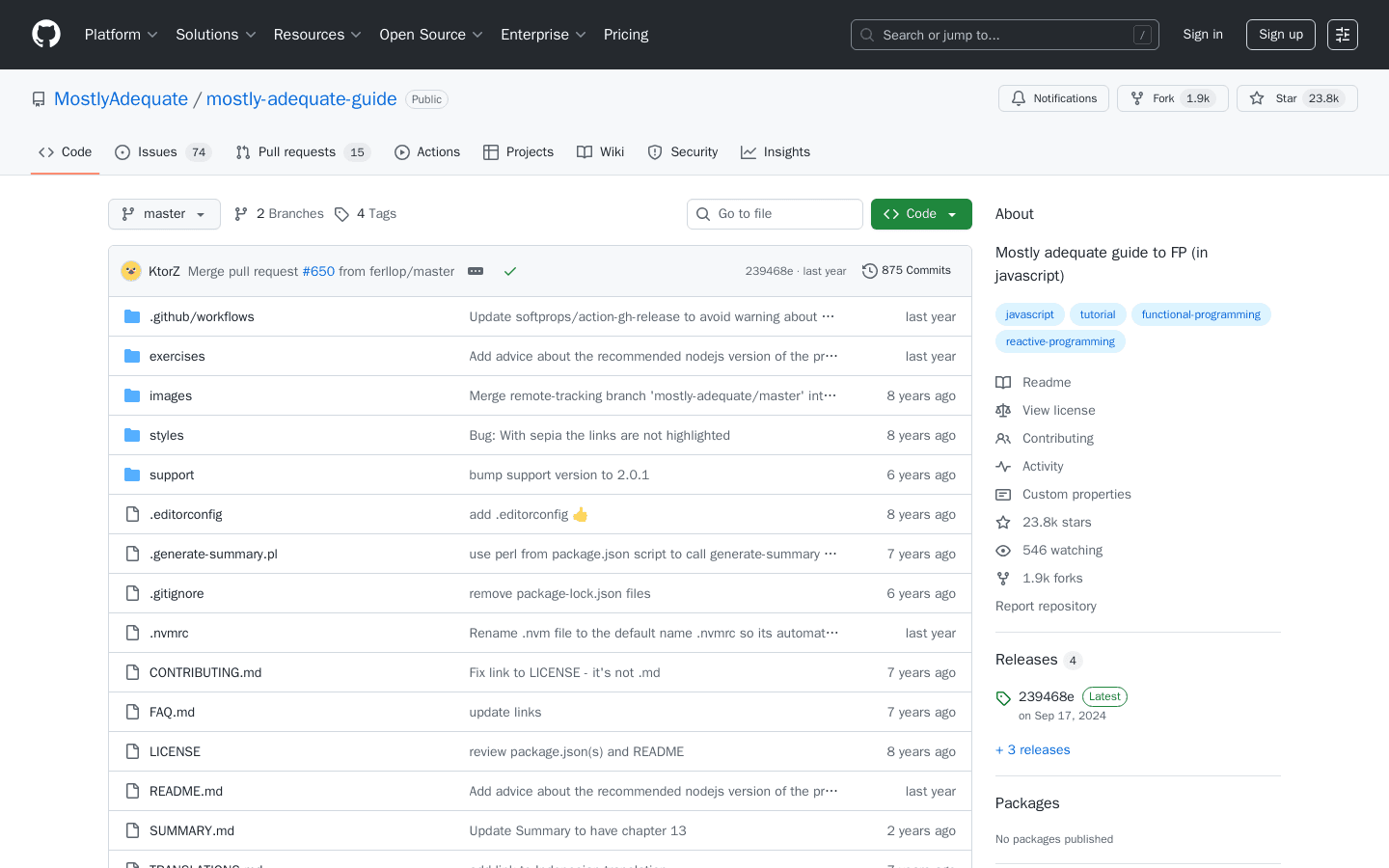 GitHub - MostlyAdequate/mostly-adequate-guide: Mostly adequate guide to FP (in javascript)