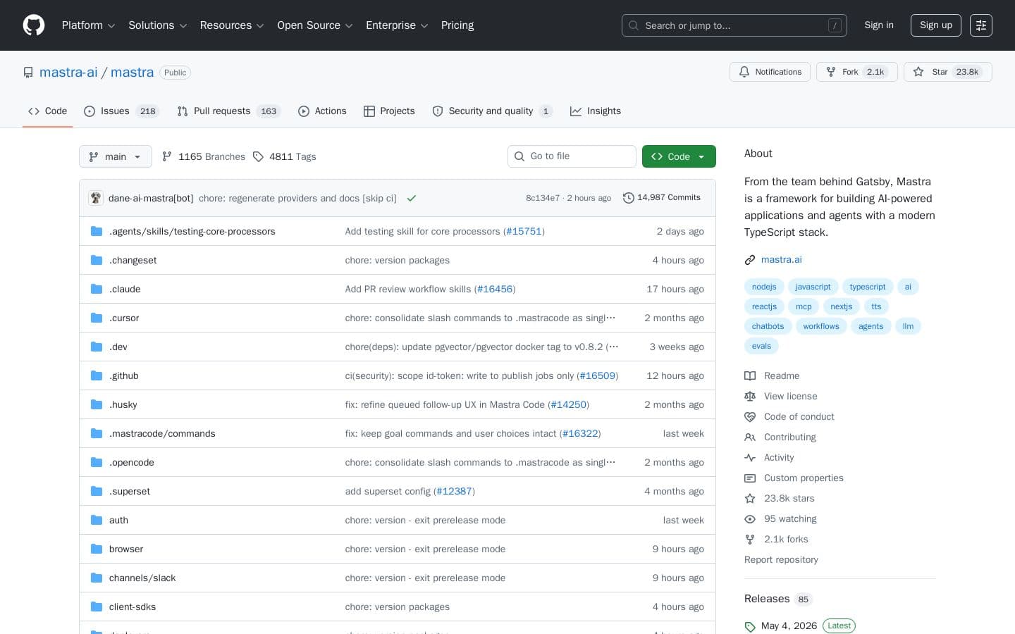 GitHub - mastra-ai/mastra: From the team behind Gatsby, Mastra is a framework for building AI-powered applications and agents with a modern TypeScript stack.