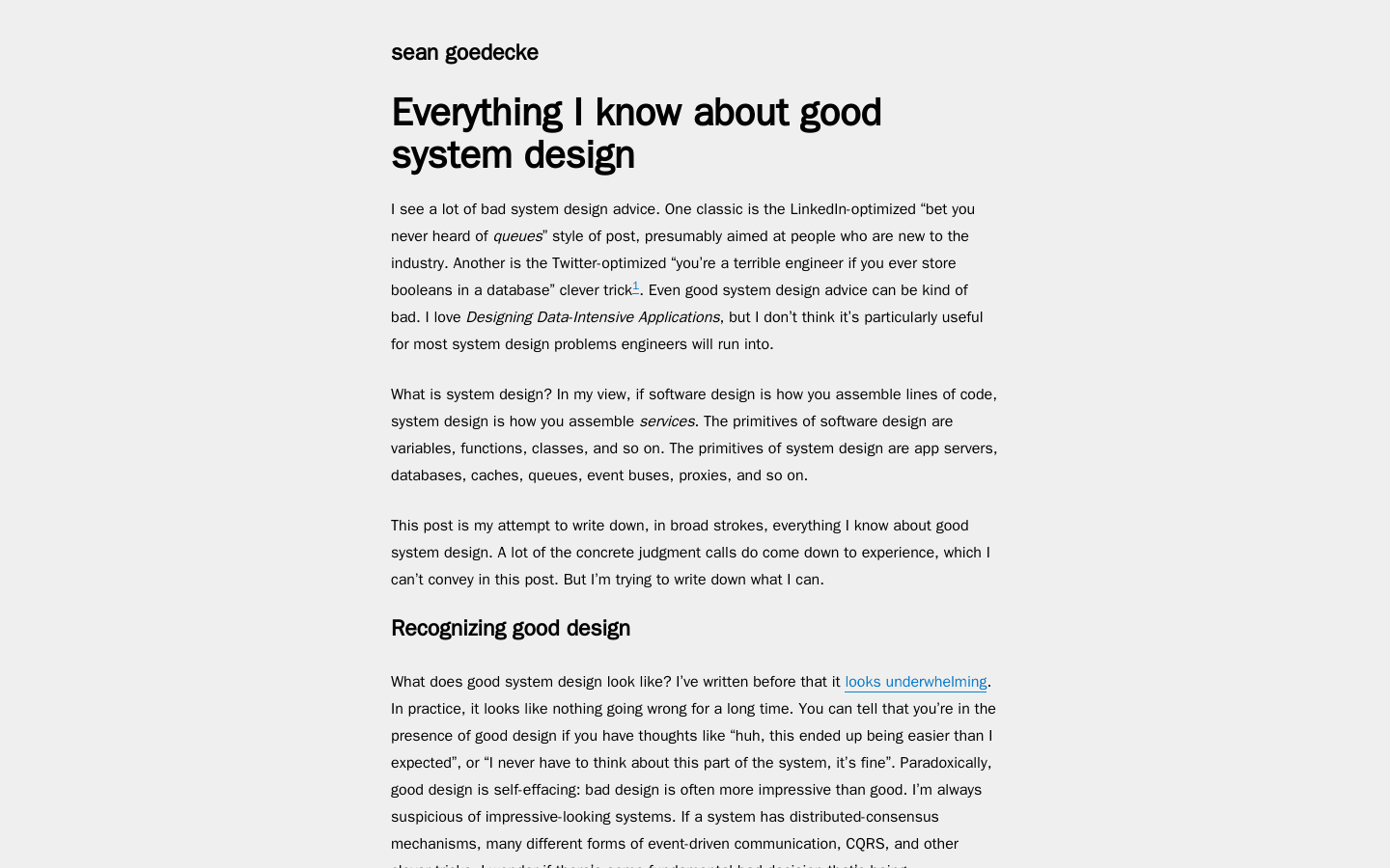 Everything I know about good system design