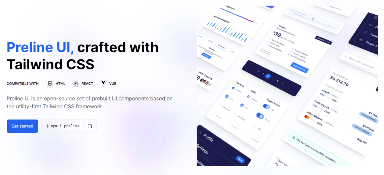 Preview of Preline UI - Tailwind CSS components library