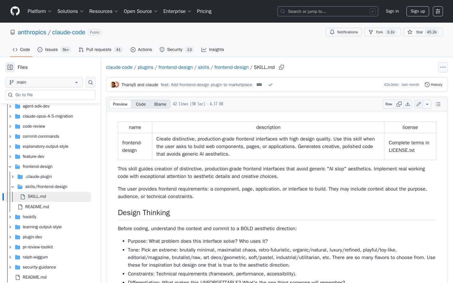 claude-code frontend design skill template - Github