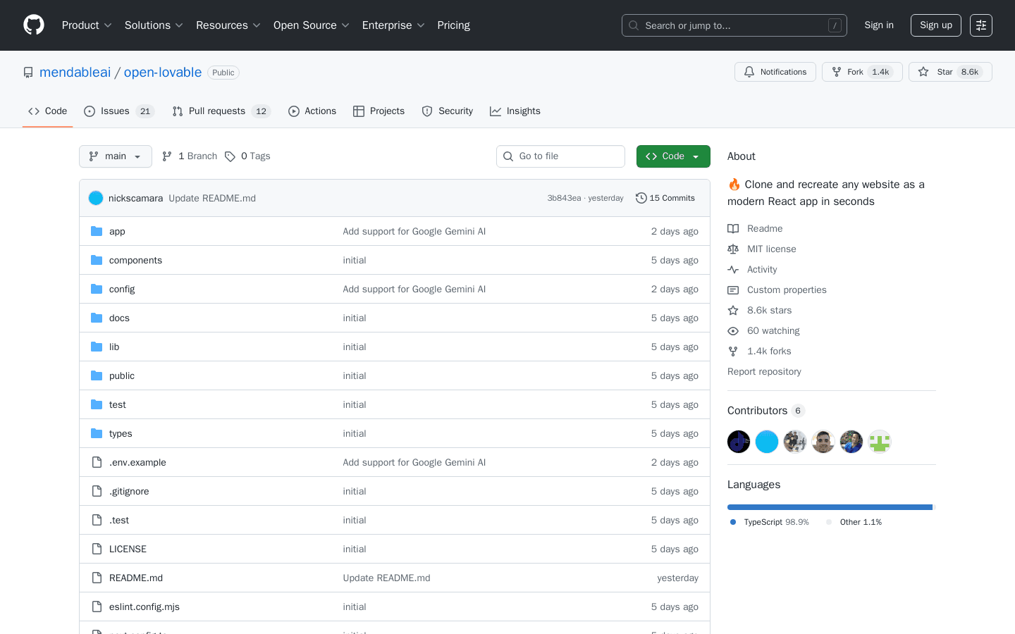 GitHub - mendableai/open-lovable: 🔥 Clone and recreate any website as a modern React app in seconds