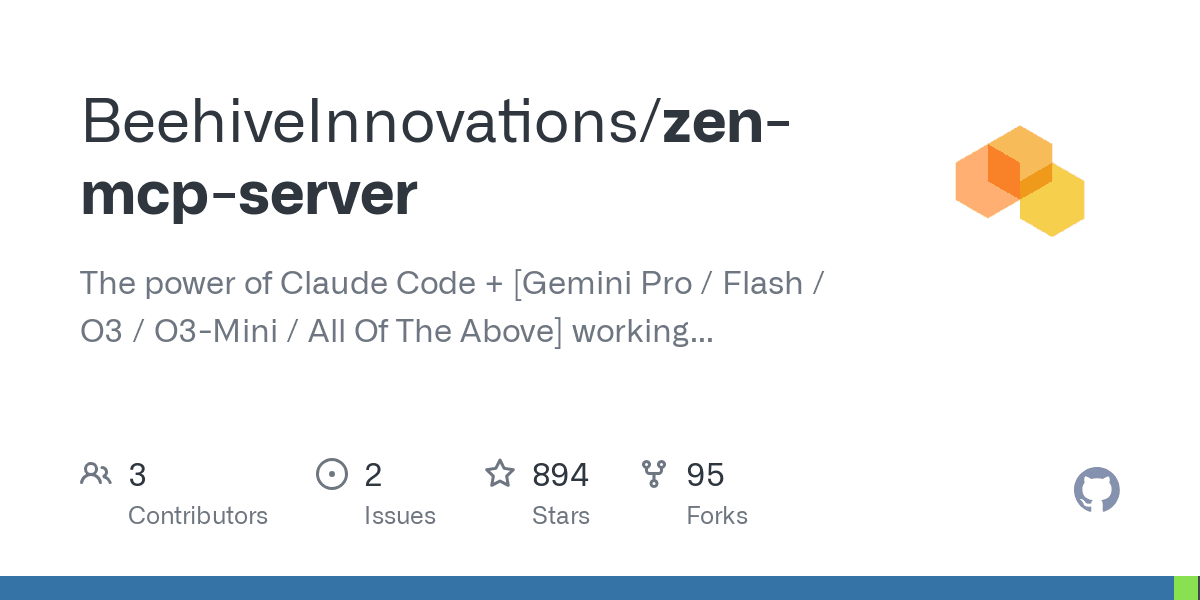 Preview of GitHub - BeehiveInnovations/zen-mcp-server: The power of Claude Code + [Gemini Pro / Flash / O3 / O3-Mini / All Of The Above] working as one.