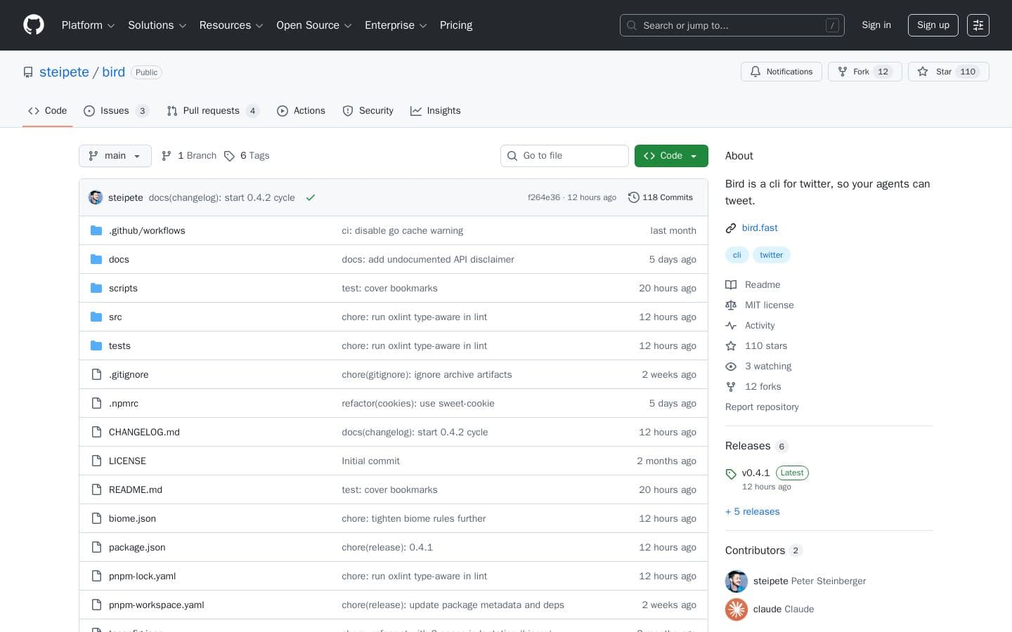 GitHub - steipete/bird: Bird is a cli for twitter, so your agents can tweet.