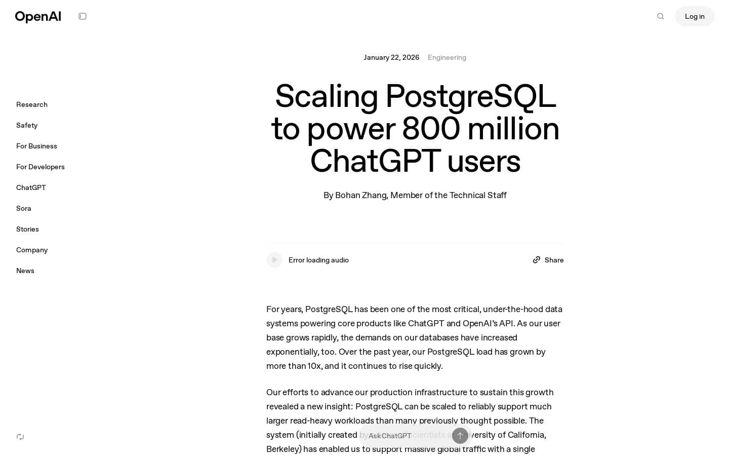 Scaling PostgreSQL to power 800 million ChatGPT users