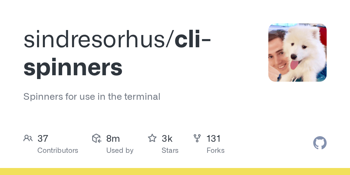sindresorhus/cli-spinners: Spinners for use in the terminal