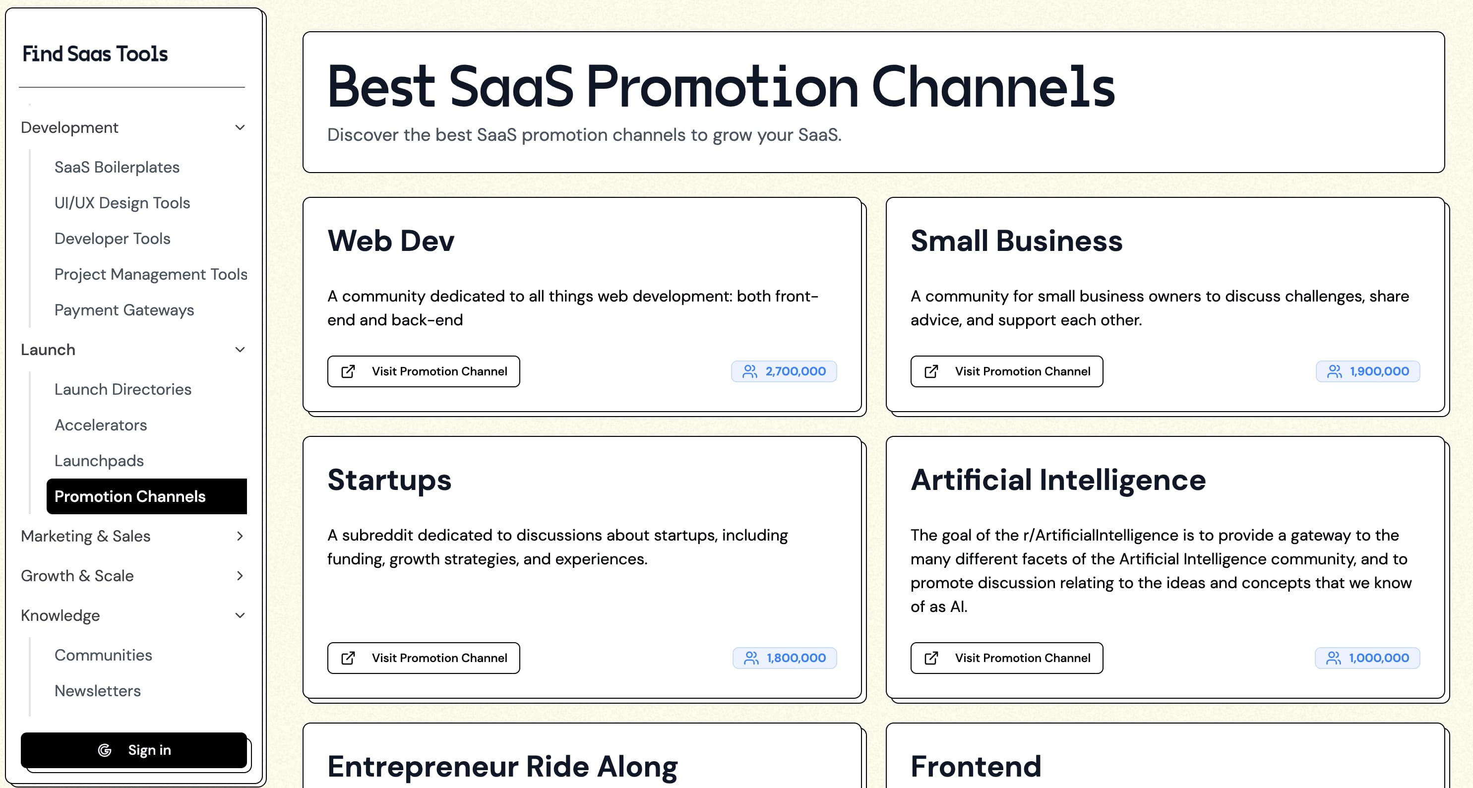 Curated list of SaaS promotion channels