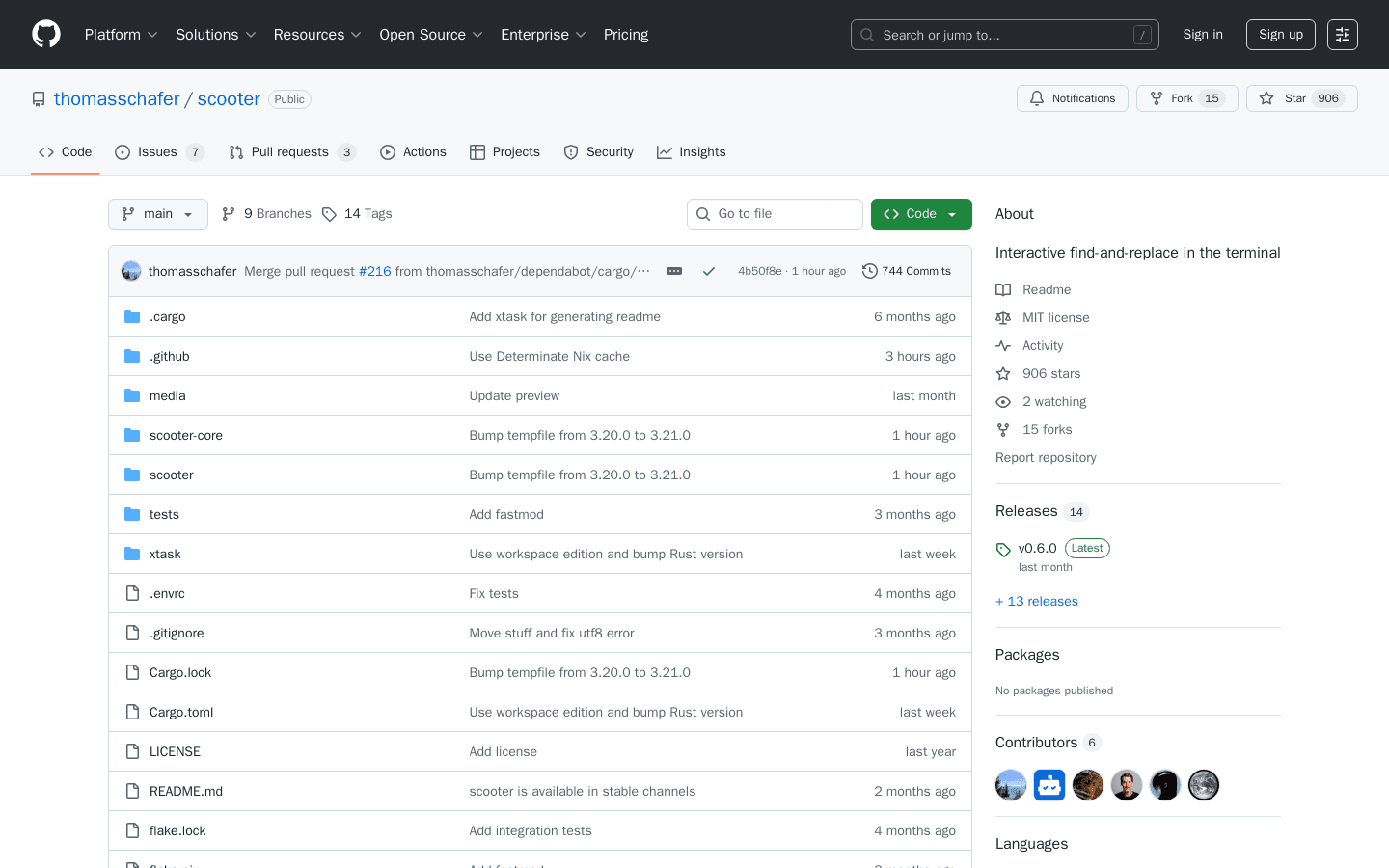 GitHub - thomasschafer/scooter: Interactive find-and-replace in the terminal