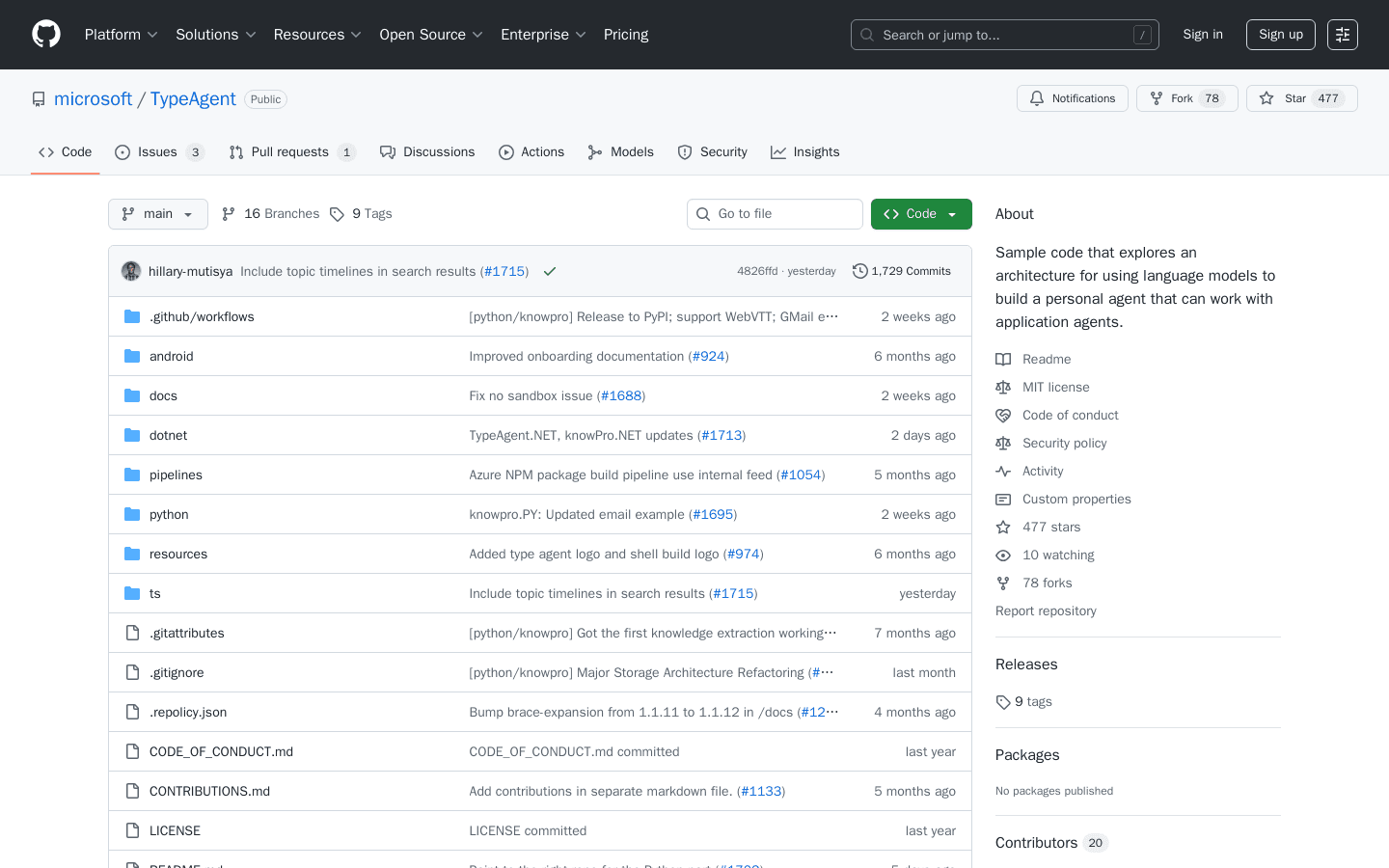 GitHub - microsoft/TypeAgent: Sample code that explores an architecture for using language models to build a personal agent that can work with application agents.
