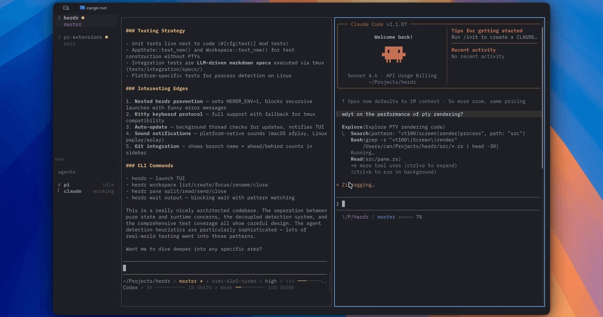 GitHub - ogulcancelik/herdr: herd your agents. terminal workspace manager for AI coding agents.