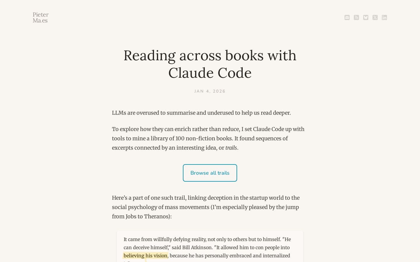 Reading across books with Claude Code | Pieter Maes