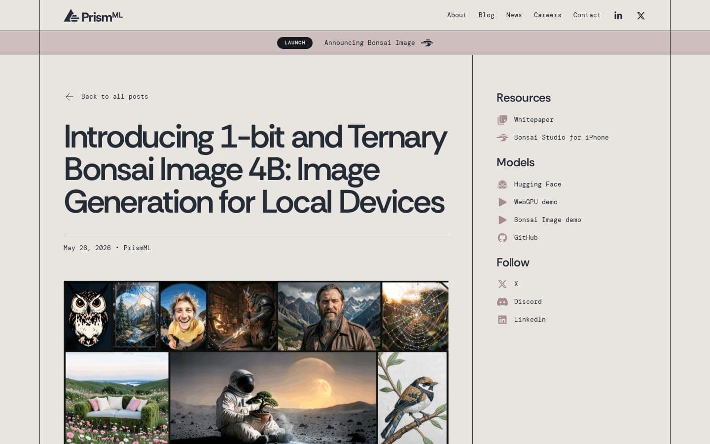 PrismML — Introducing 1-bit and Ternary Bonsai Image 4B: Image Generation for Local Devices