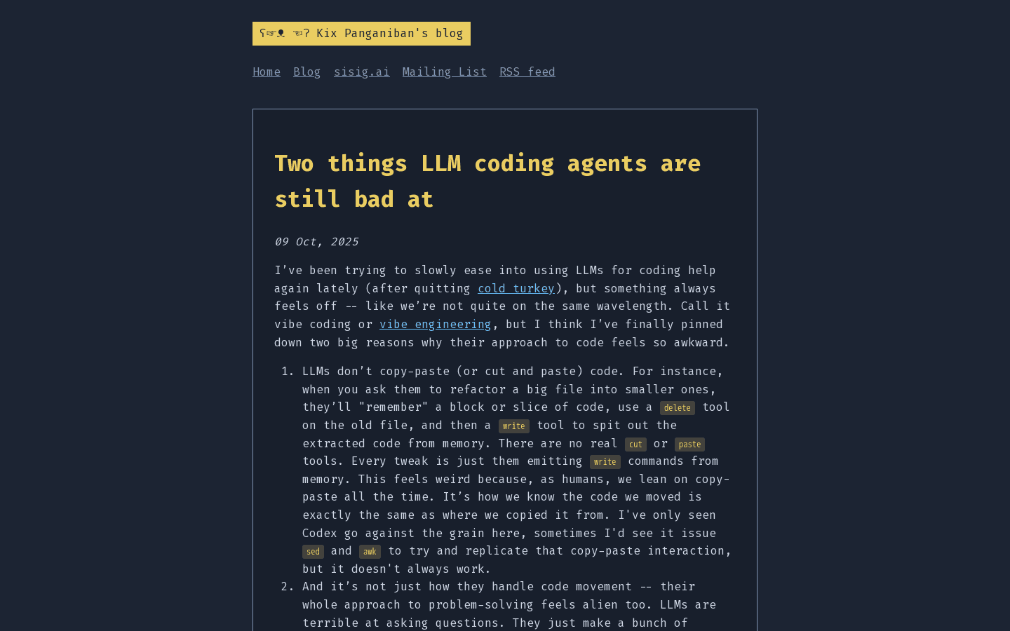 Two things LLM coding agents are still bad at