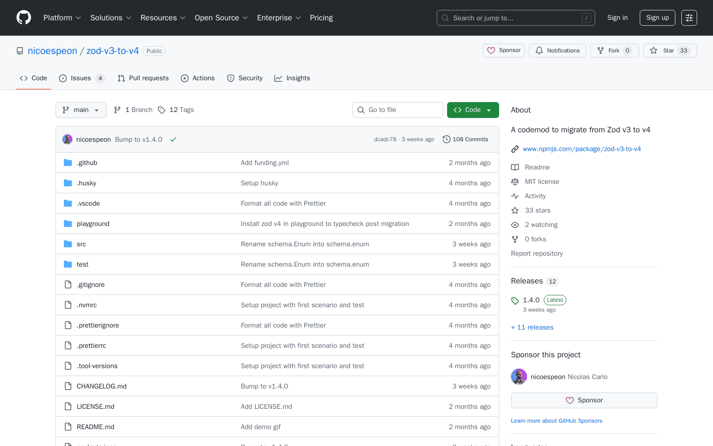 GitHub - nicoespeon/zod-v3-to-v4: A codemod to migrate from Zod v3 to v4