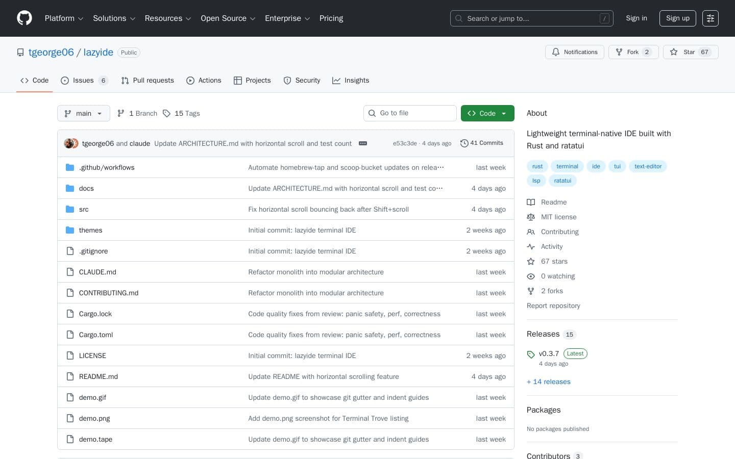tgeorge06/lazyide: Lightweight terminal-native IDE built with Rust and ratatui