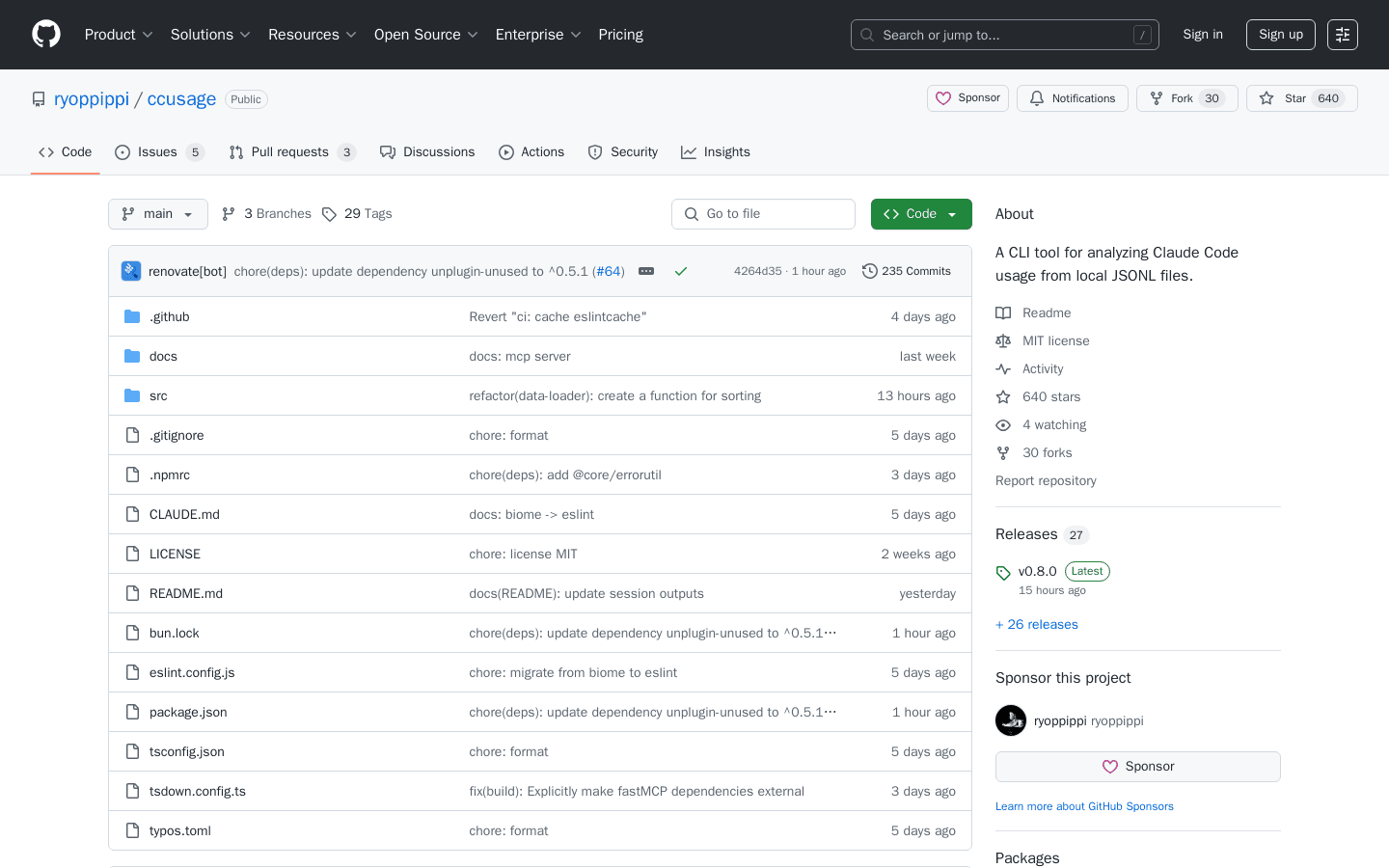 GitHub - ryoppippi/ccusage: A CLI tool for analyzing Claude Code usage from local JSONL files.