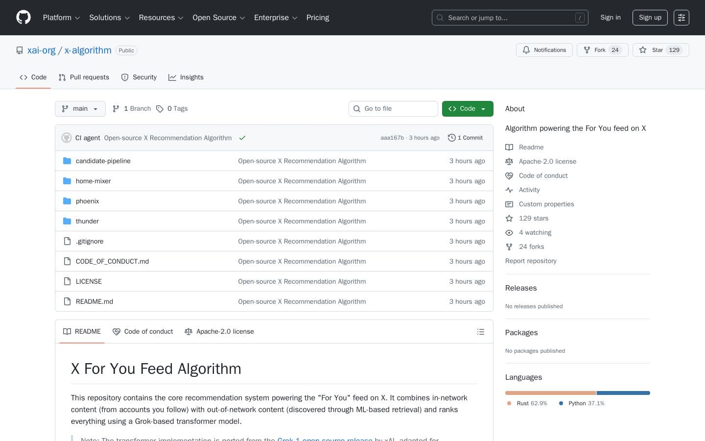 GitHub - xai-org/x-algorithm: Algorithm powering the For You feed on X