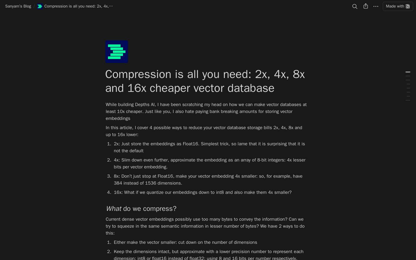Compression is all you need: 2x, 4x, 8x and 16x cheaper vector database