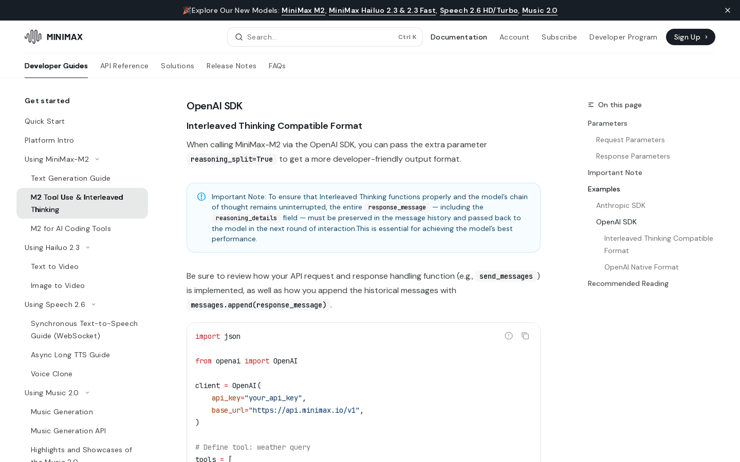 M2 Tool Use & Interleaved Thinking - MiniMax API Docs