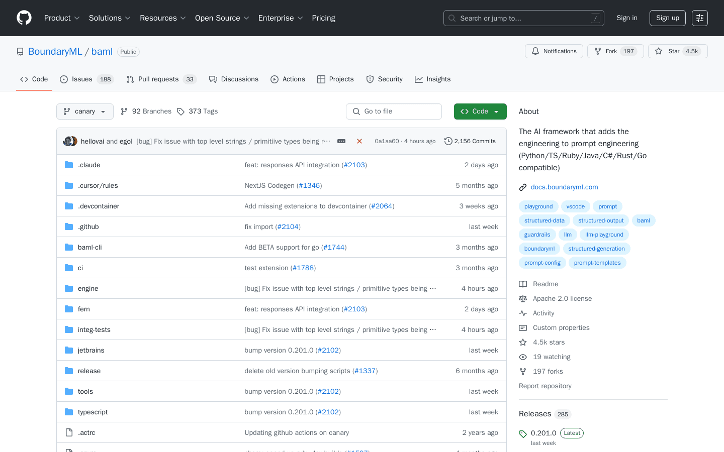 GitHub - BoundaryML/baml: The AI framework that adds the engineering to prompt engineering (Python/TS/Ruby/Java/C#/Rust/Go compatible)