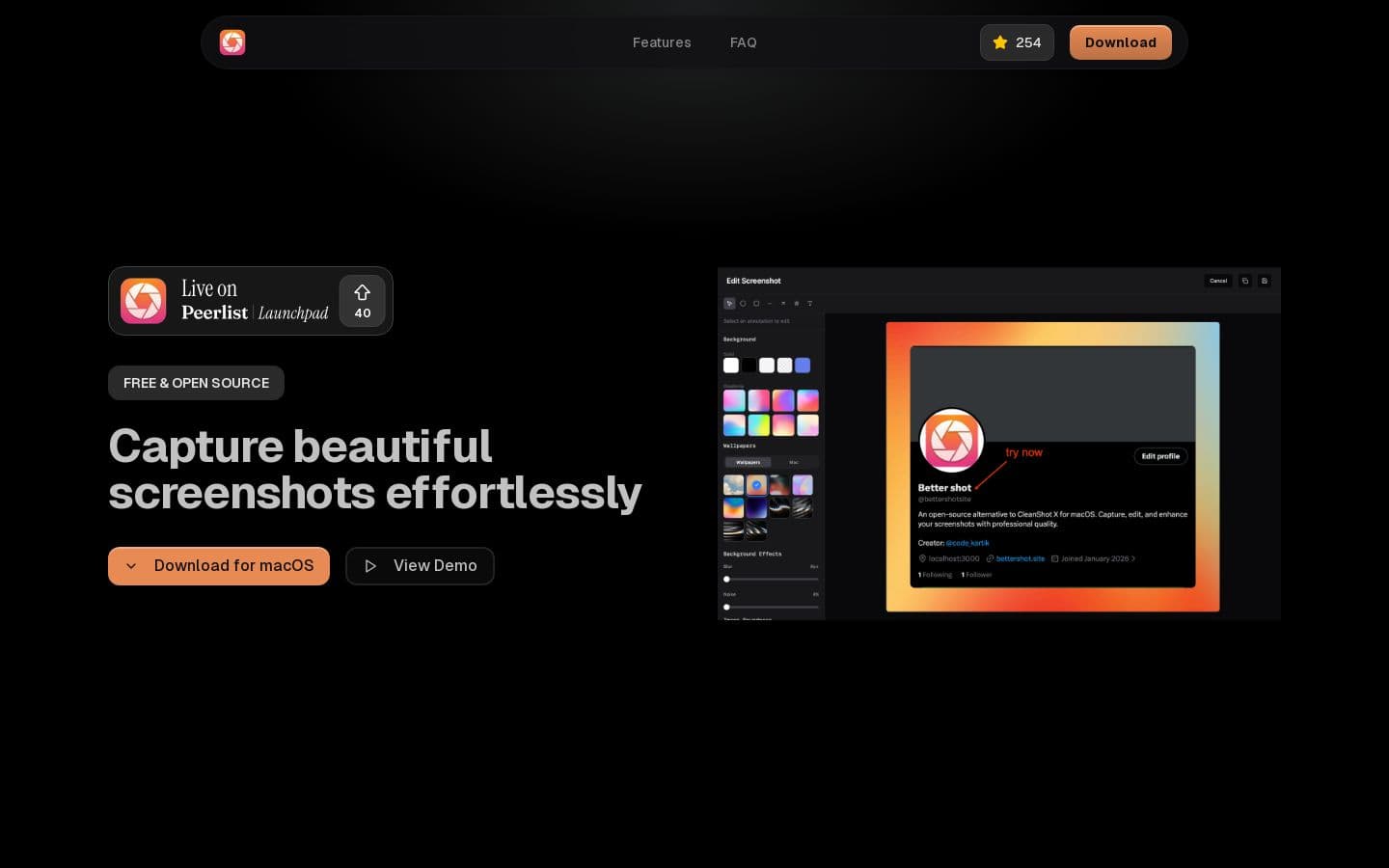 Better Shot - Free Screenshot Tool for macOS