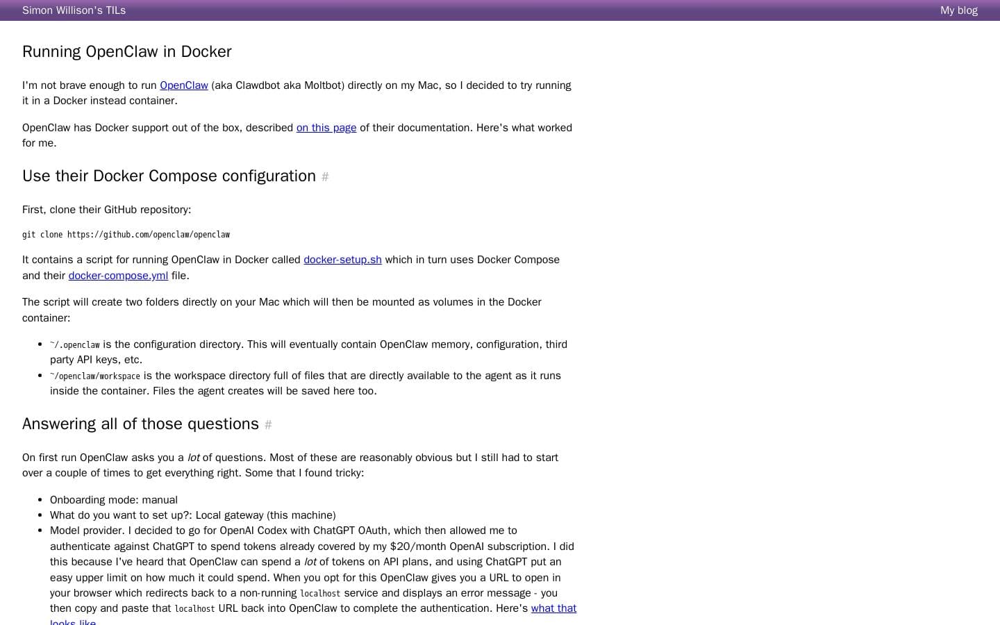 Running OpenClaw in Docker