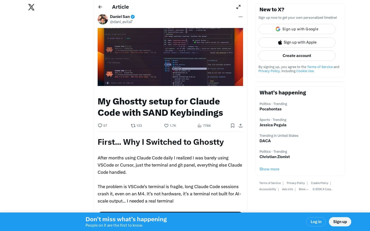 Daniel San on X: “My Ghostty setup for Claude Code with SAND Keybindings” / X