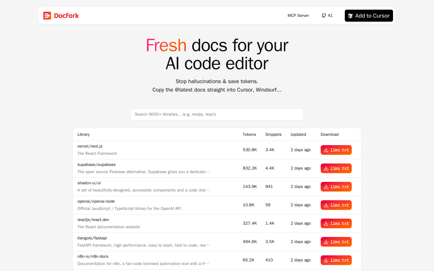 Docfork - Latest documentation for your AI code editor
