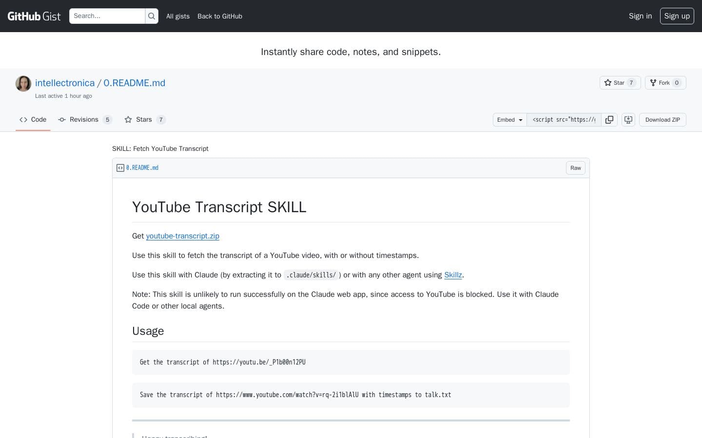 SKILL: Fetch YouTube Transcript